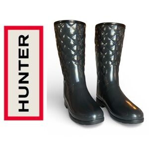 Hunter Refined Gloss Quilt Slate Gray Rain Boots 8